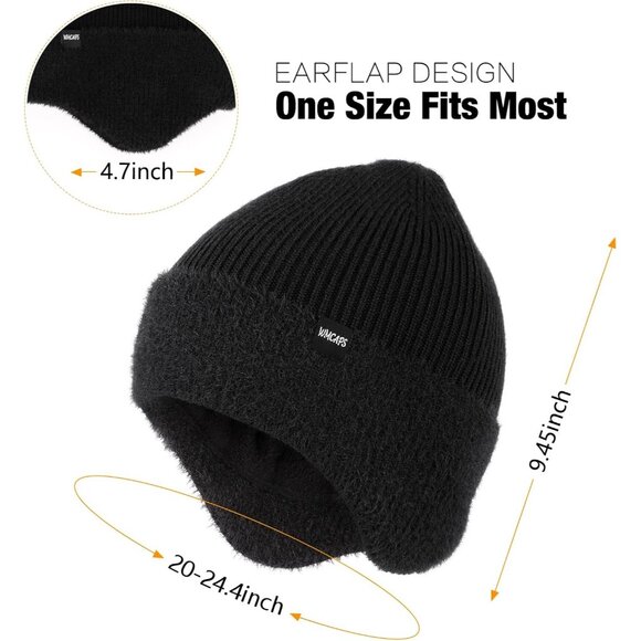 Wmcaps Winter Fleece Lined Beanie with Earflap Warm Thermal Knit Hat for Men Wom - Picture 2 of 6